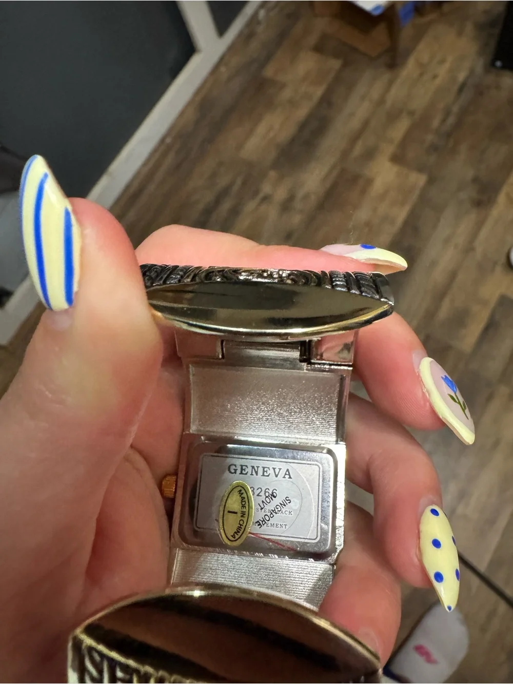 Geneva Two-Tone Ornate Cuff Watch in Silver and Gold